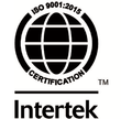 A black and white logo for a company called intertek