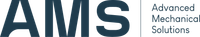 The logo for advanced mechanical solutions is blue and white