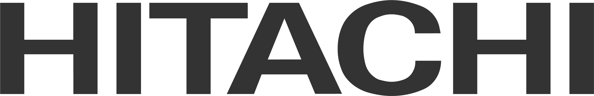 The word hitachi is written in black letters on a white background.