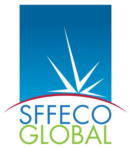 A blue and green logo for sffeco global