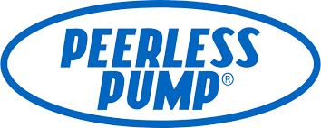 A blue and white logo for peerless pump