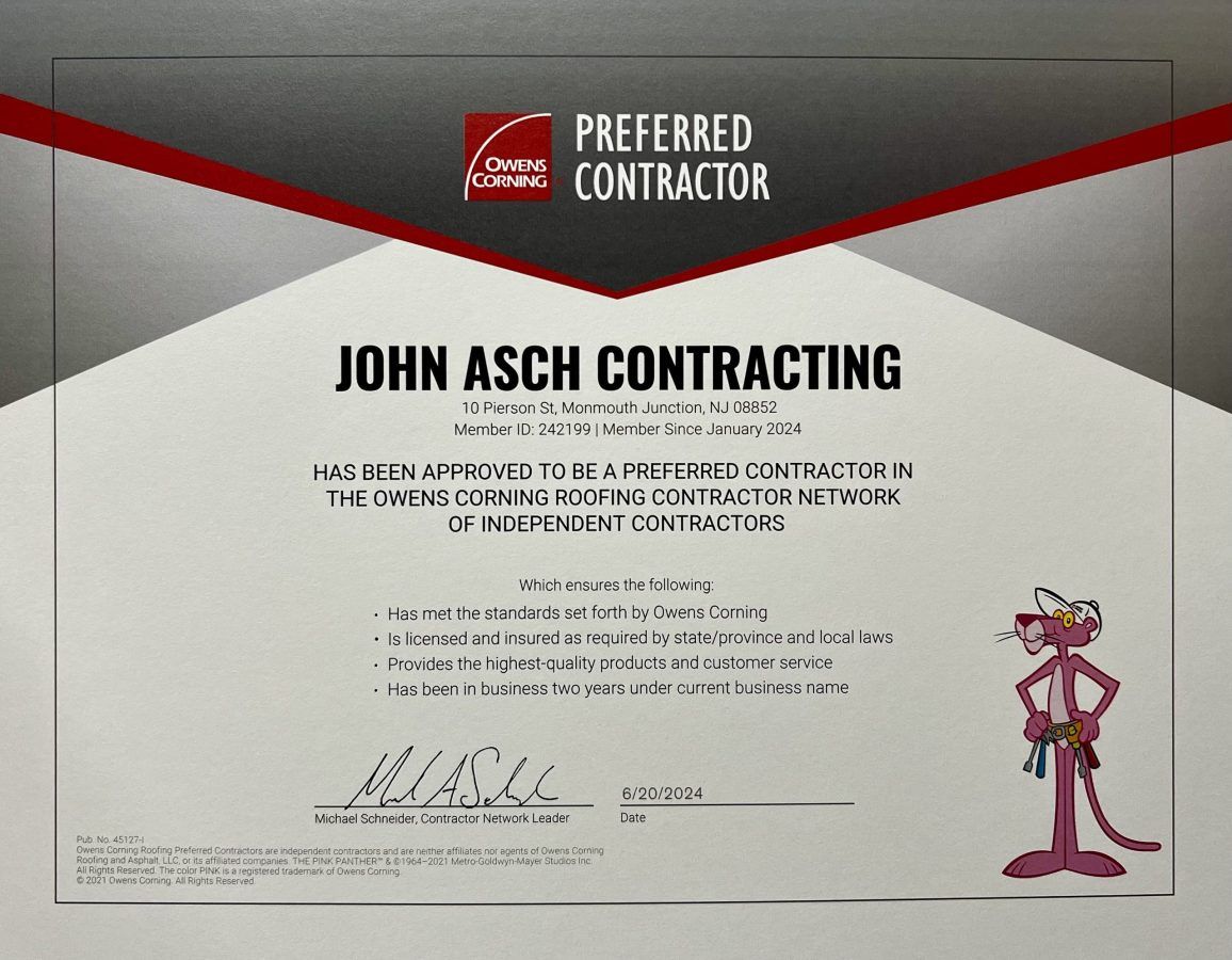 Recognizing John Asch Contracting as a Preferred Contractor.