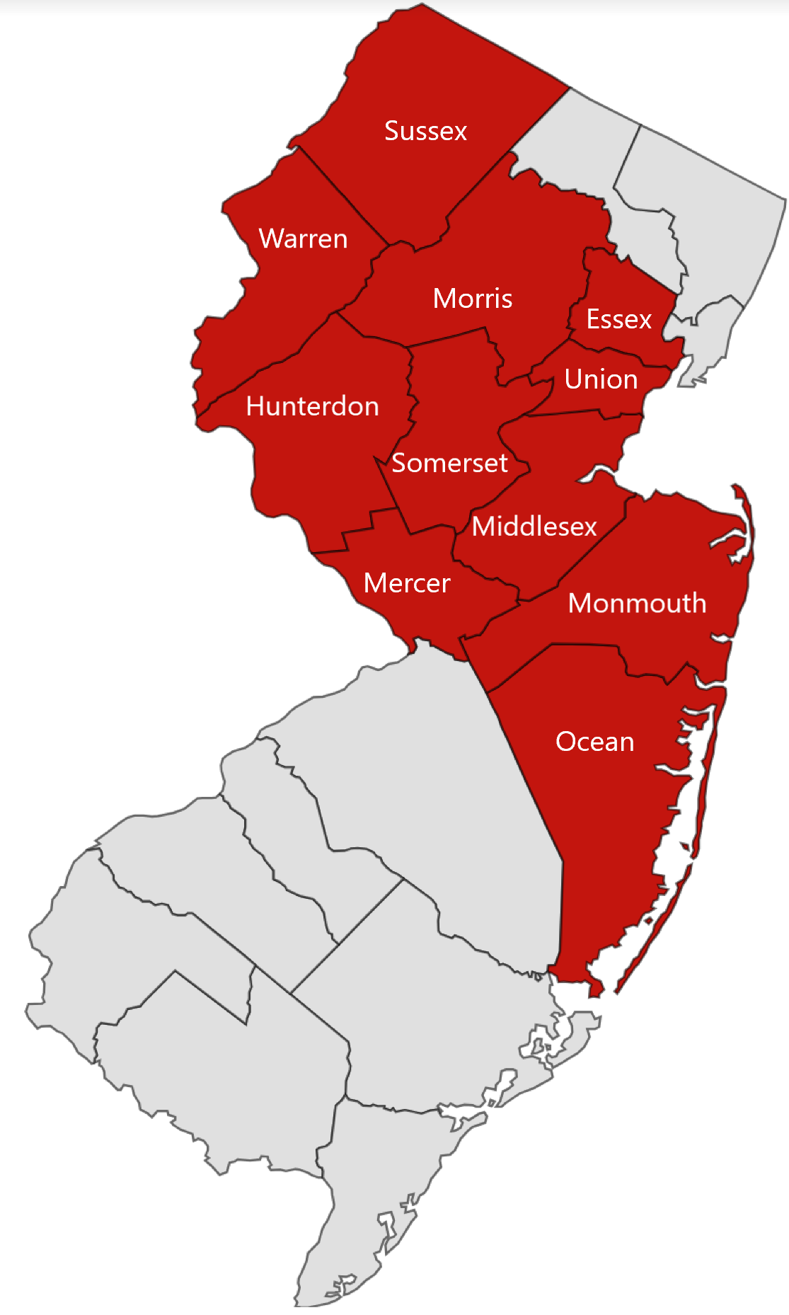 Map of Service areas in New Jersey by Asch Roofing Map of Service areas in New Jersey by Asch Roofing