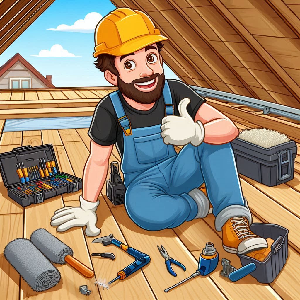 Construction Worker In An Attic Space