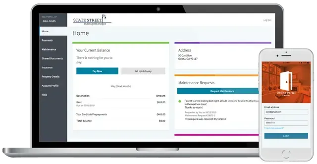 Online rent payment portal on a laptop and mobile device.