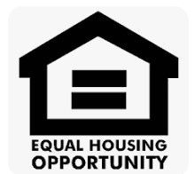 Black and white Equal Housing Opportunity logo: house outline with equal sign inside.