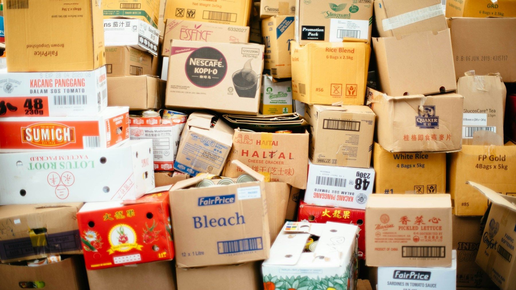 Assorted cardboard parcels prepared for commercial delivery