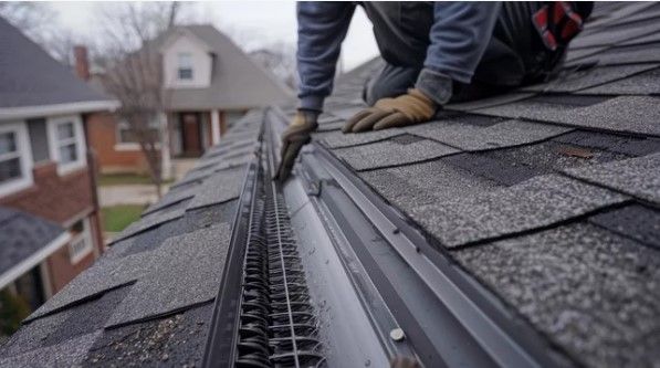 A man is working on the roof of a house.