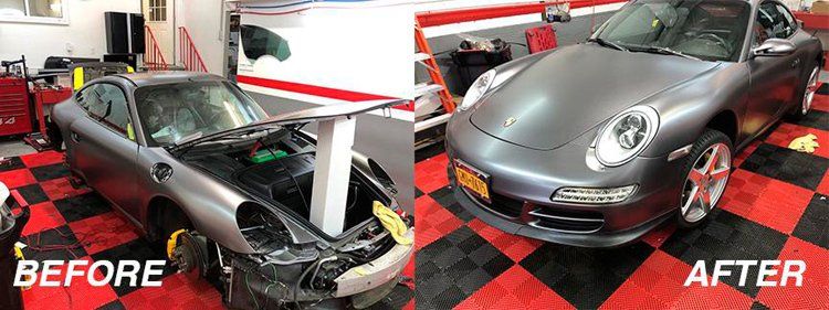 A before and after photo of a porsche 911 carrera.