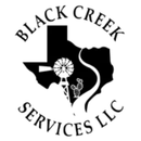 Black Creek Services LLC logo with Texas silhouette and windmill in black and white