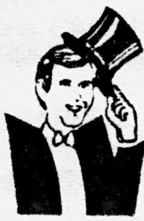 Joey Hwang Black-and-white illustration of a smiling person tipping a top hat and holding a pipe to their mouth.