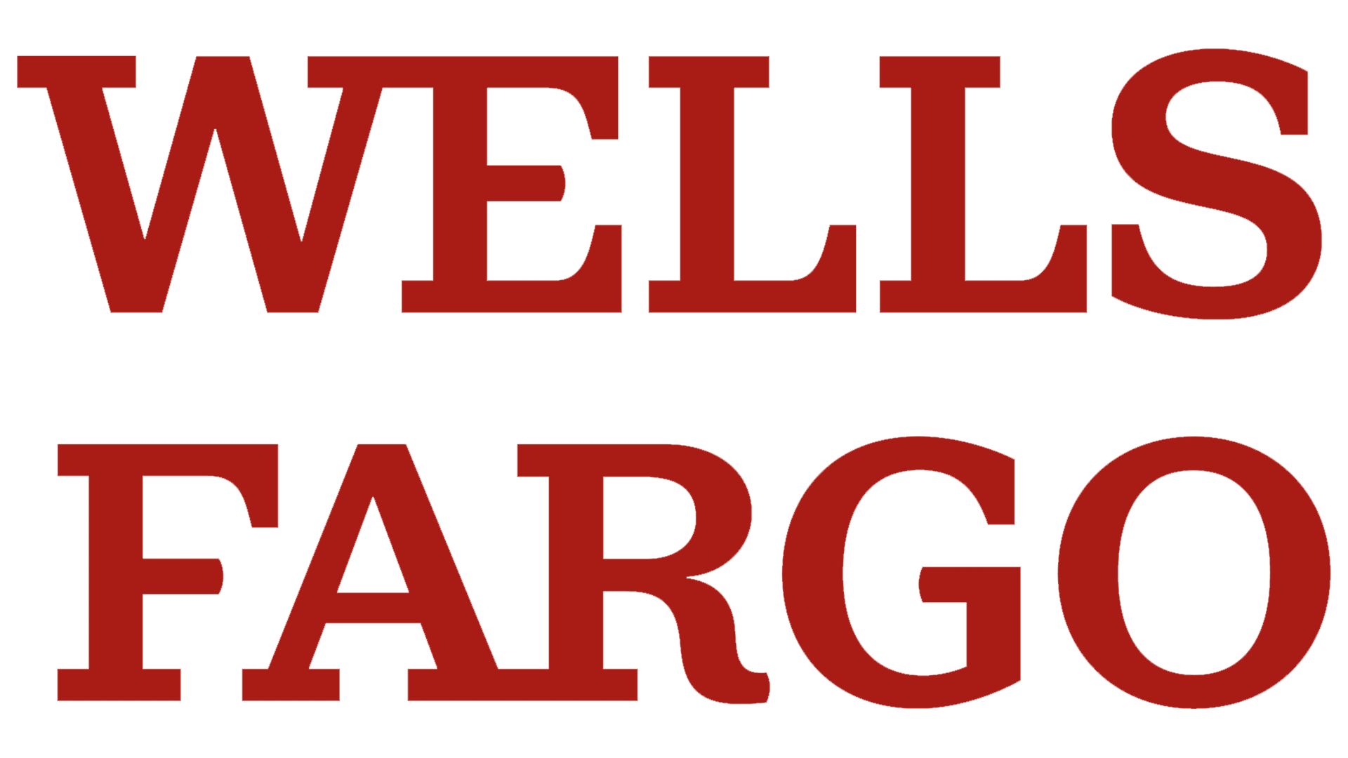 The wells fargo logo is red on a white background