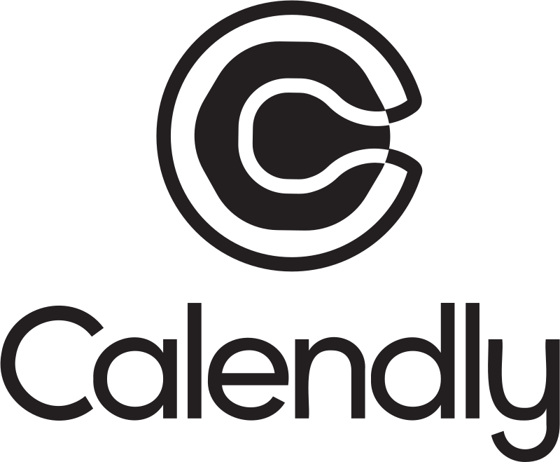 A black and white logo for calendly with a tennis ball in the middle.