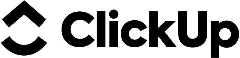 A black and white logo for a company called clickup