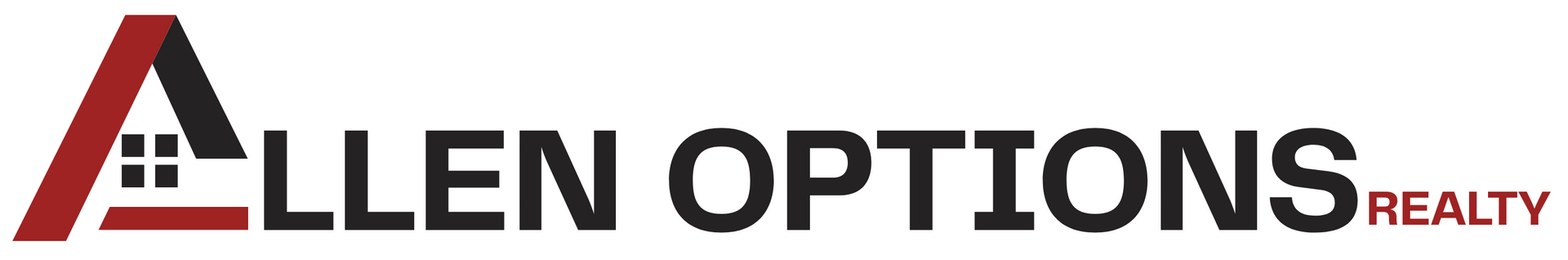 Logo for Allen Options Realty featuring a red and black stylized 
