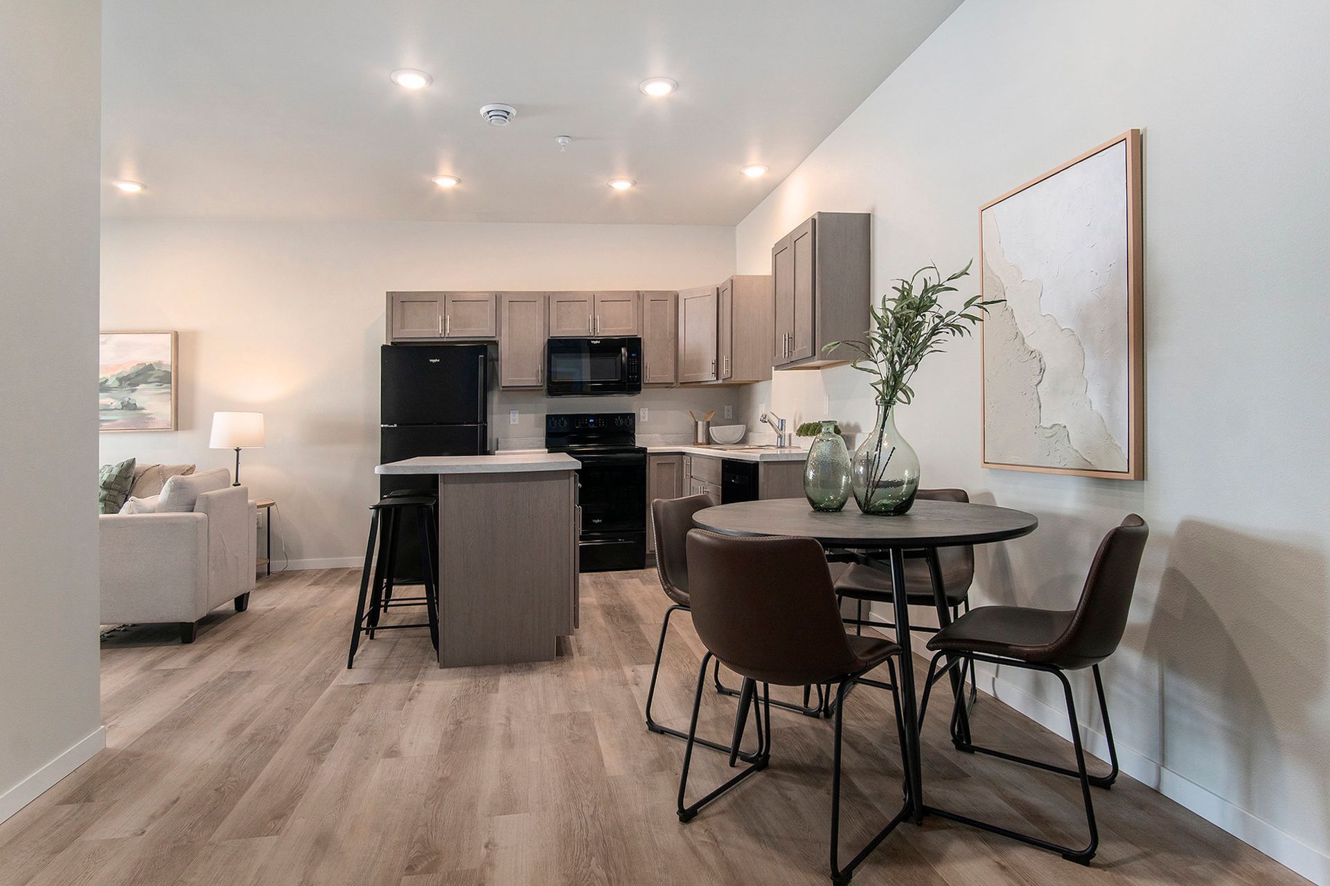 Kitchen and dining room area.