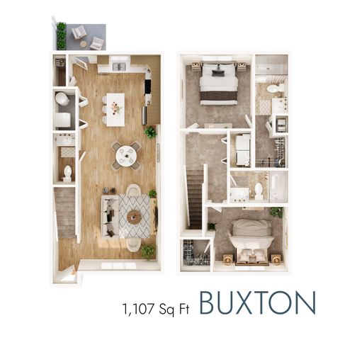Buxton floor plan with 1,107 square feet