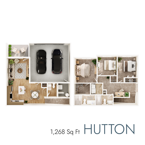 Hutton floor plan with 1,268 square feet