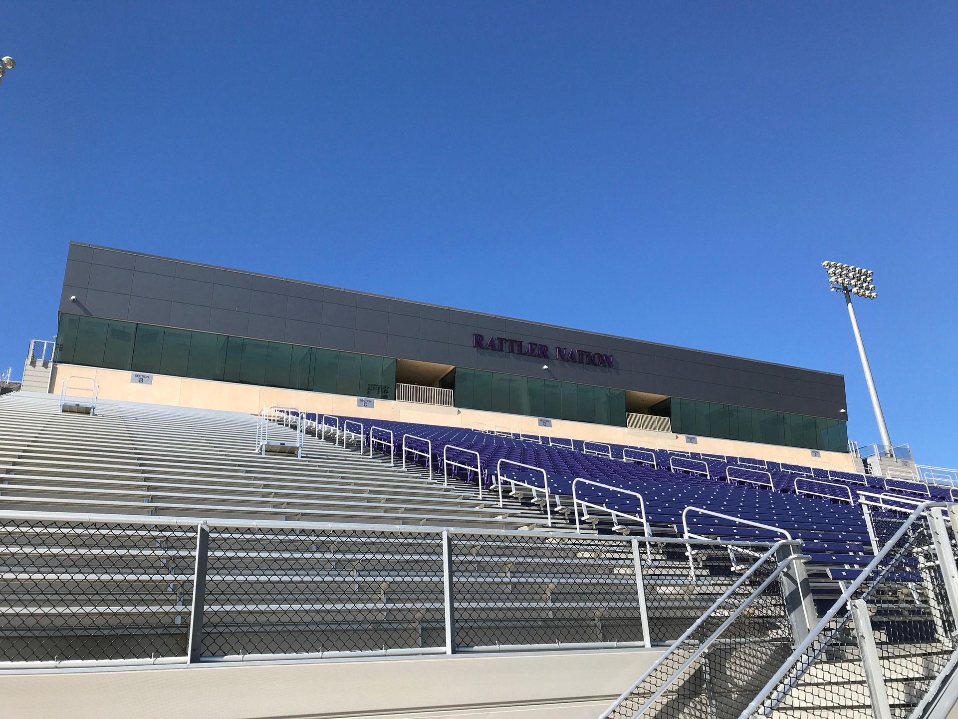 Empty seating at Rattler Stadium in San Marcos, TX