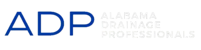 Logo for Alabama Drainage Professionals: Blue "ADP" with "ALABAMA DRAINAGE PROFESSIONALS" in gray text.