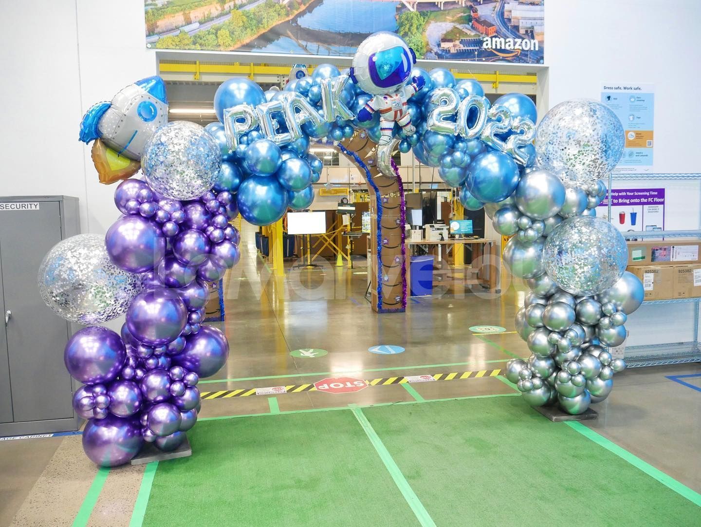 orange and blue balloon garland