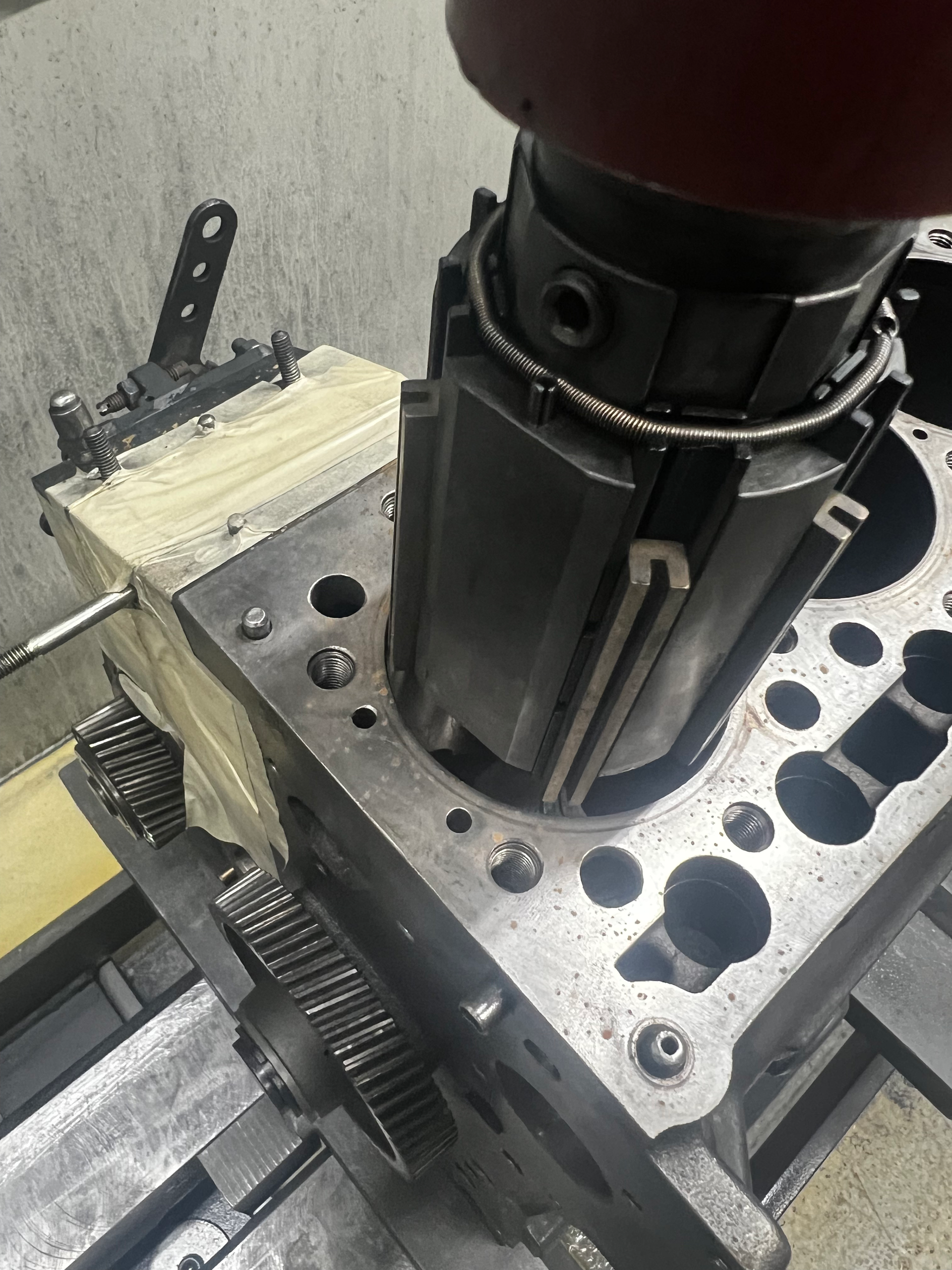 Industrial Machine Engines — The Boring Machine Make The Hole At The Cylinder Head In The Light Blue Scene in Jacksonville, FL Industrial Machine Engines — The Boring Machine Make The Hole At The Cylinder Head In The Light Blue Scene in Jacksonville, FL