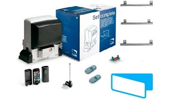 Una caja azul y blanca con un motor de puerta corredera.