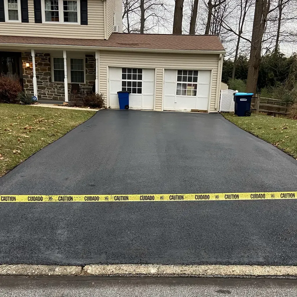 Residential asphalt driveway project finished by Allstate Paving of PA in Downingtown, Villanova, and West Chester, PA.