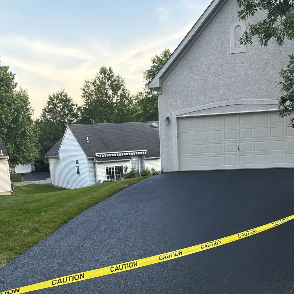 Freshly paved asphalt driveway completed by Allstate Paving of PA serving homes in Downingtown, Villanova, and West Chester.