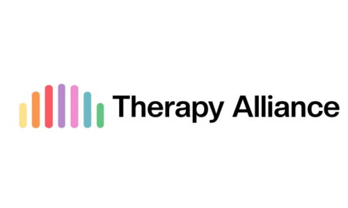 Therapy Alliance logo with multicolored vertical bars and black text on a white background
