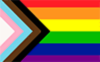 Bisexual pride flag with pink, purple, blue, and black chevron on the left