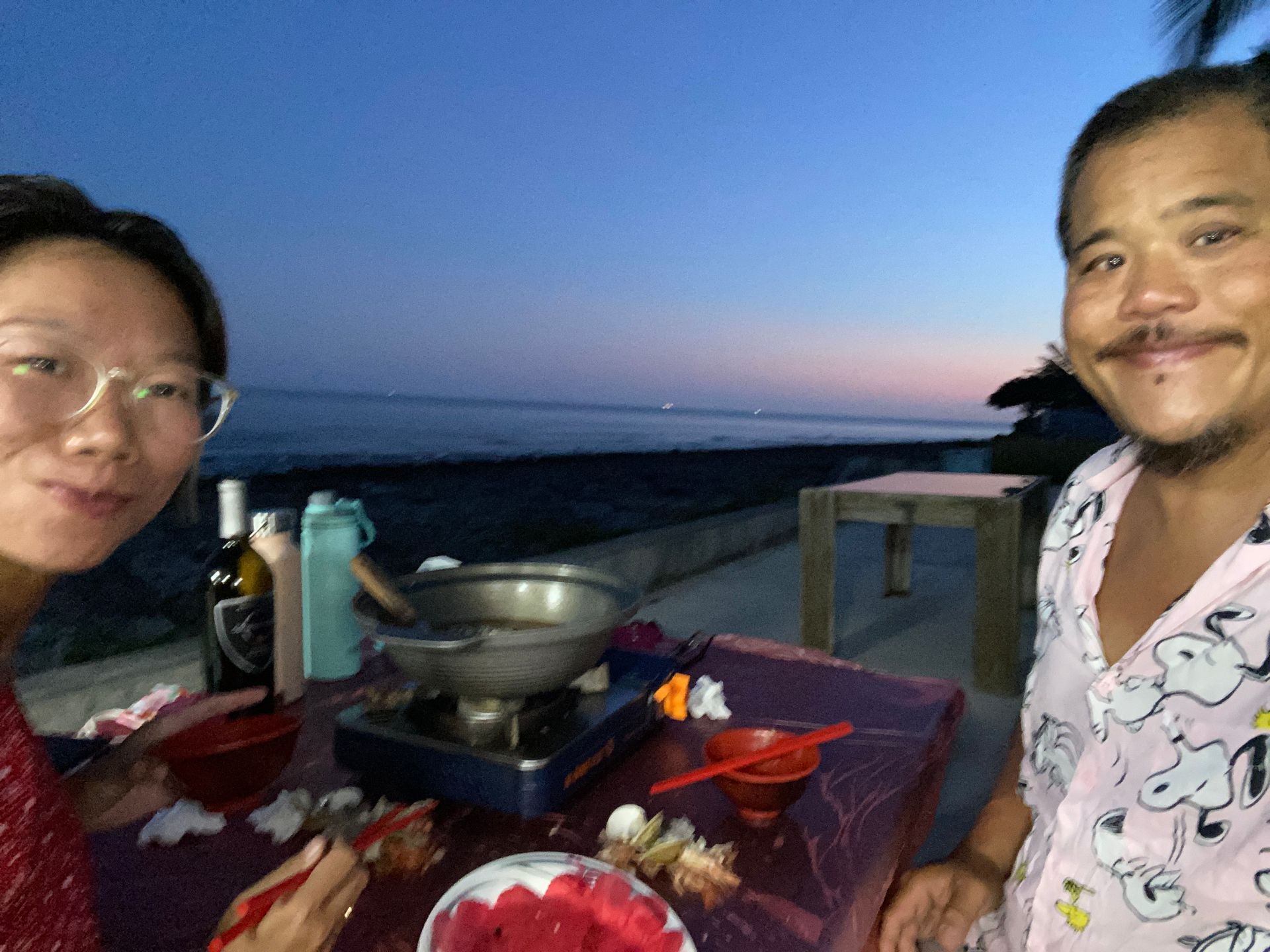 We come here for the sunset view and the fish head pot (in photo on top of the burner)