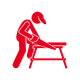 Figura rossa che sega la legna