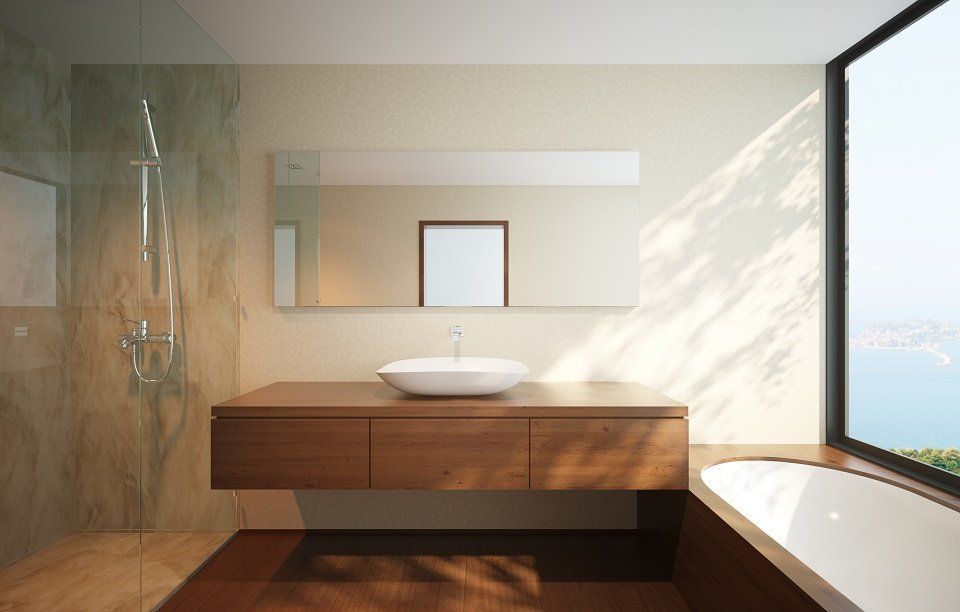 Bagno moderno con mobile lavabo.