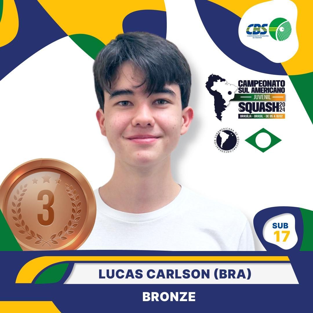 Uma foto de lucas carlson com uma medalha de bronze