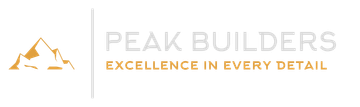 Logo for Peak Builders, featuring a gold mountain icon and text