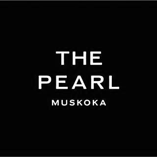 A black and white logo for the pearl in muskoka.