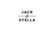 A black and white logo for jack and stella on a white background.
