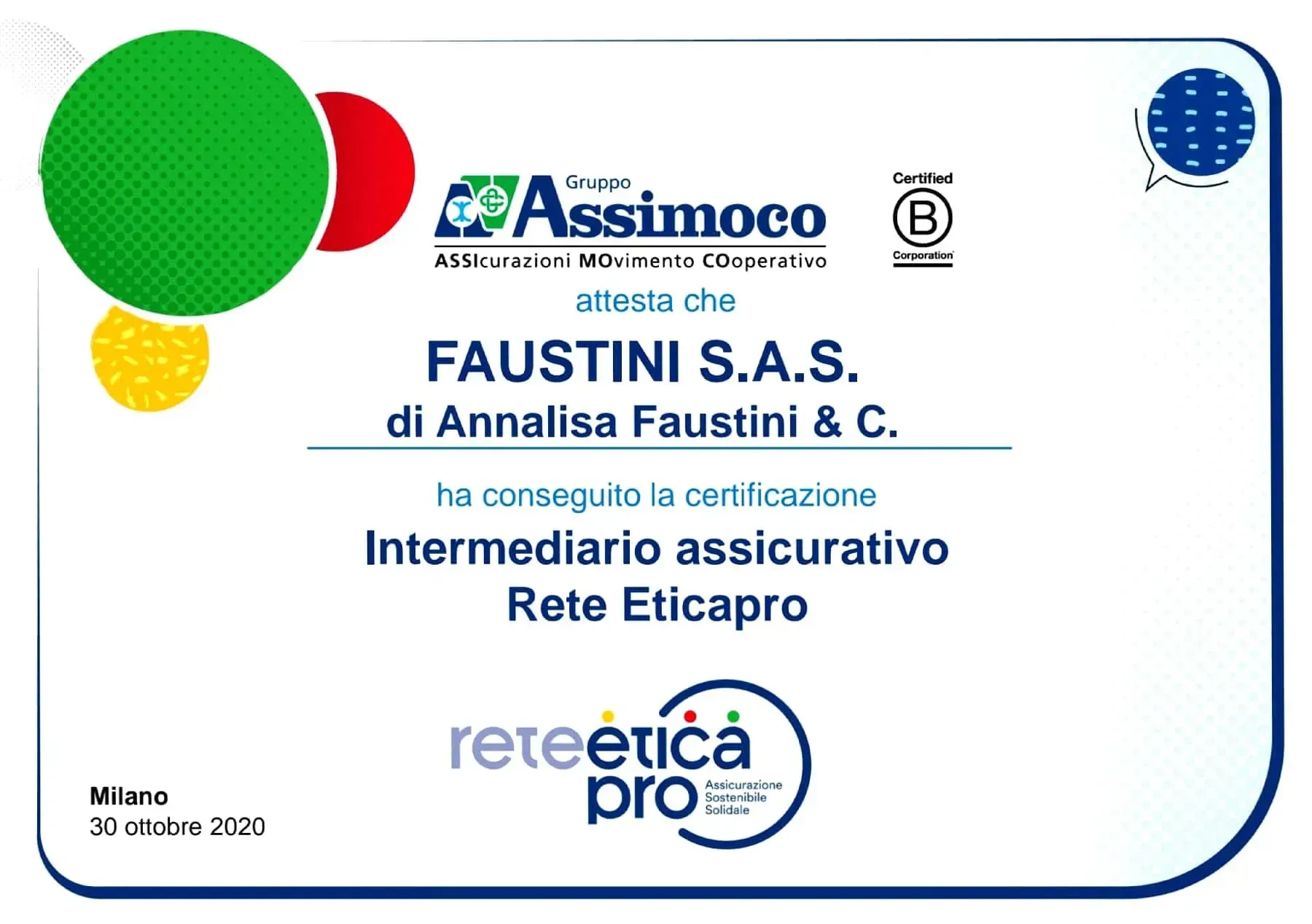Certificazione Eticapro - Assicurazioni Faustini Frosinone