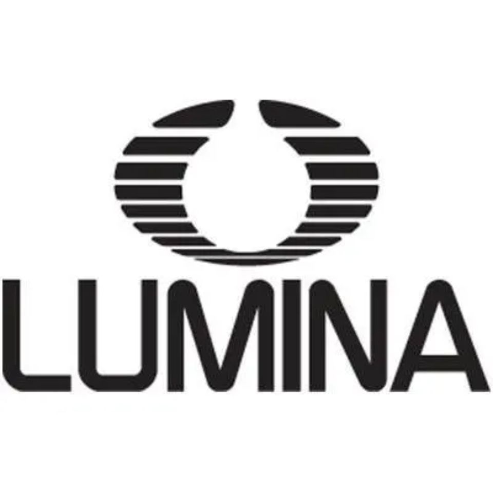 Logo LUMINA in nero con un emblema circolare stilizzato sopra il marchio denominativo