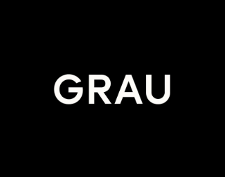 Testo bianco “GRAU” centrato su sfondo nero.
