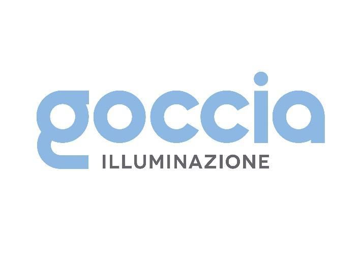 Logo Goccia Illuminazione in azzurro e grigio su sfondo bianco.