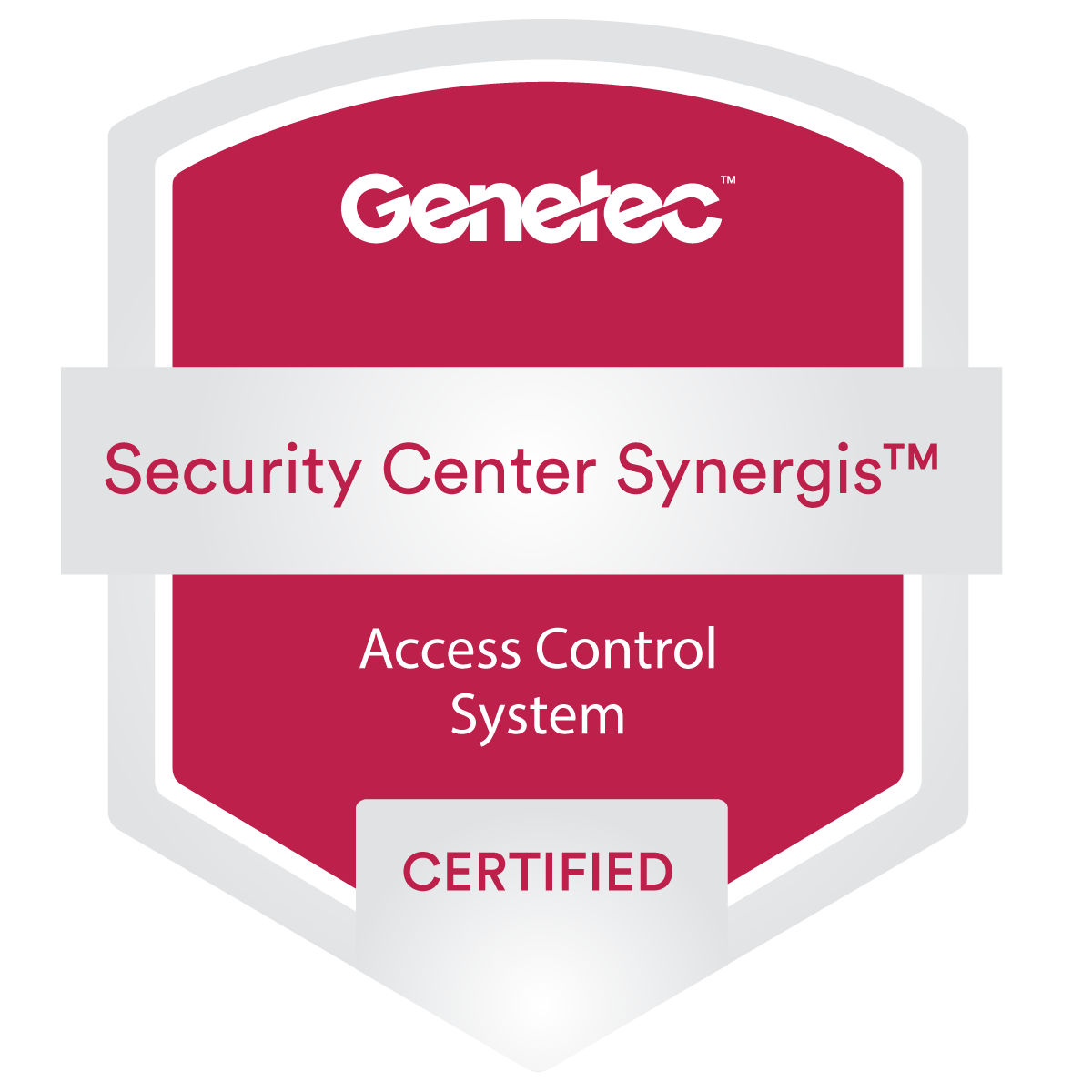 A badge that says genetec security center synergist access control system certified
