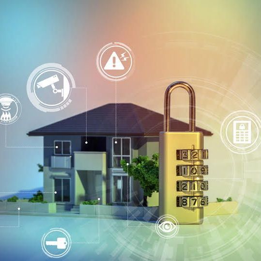 A house with a combination lock in front of it.