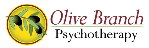 Olive Branch Psychotherapy LLC Logo for Olive Branch Psychotherapy, with olive branch graphic and text in maroon.
