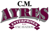 A logo for c.m. ayries enterprises llc excavation