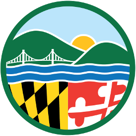 A logo for maryland shows a bridge over a body of water