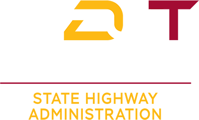 The logo for the state highway administration is yellow and red.