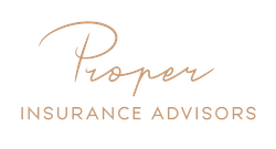 Proper Insurance Advisors logo in beige cursive text.