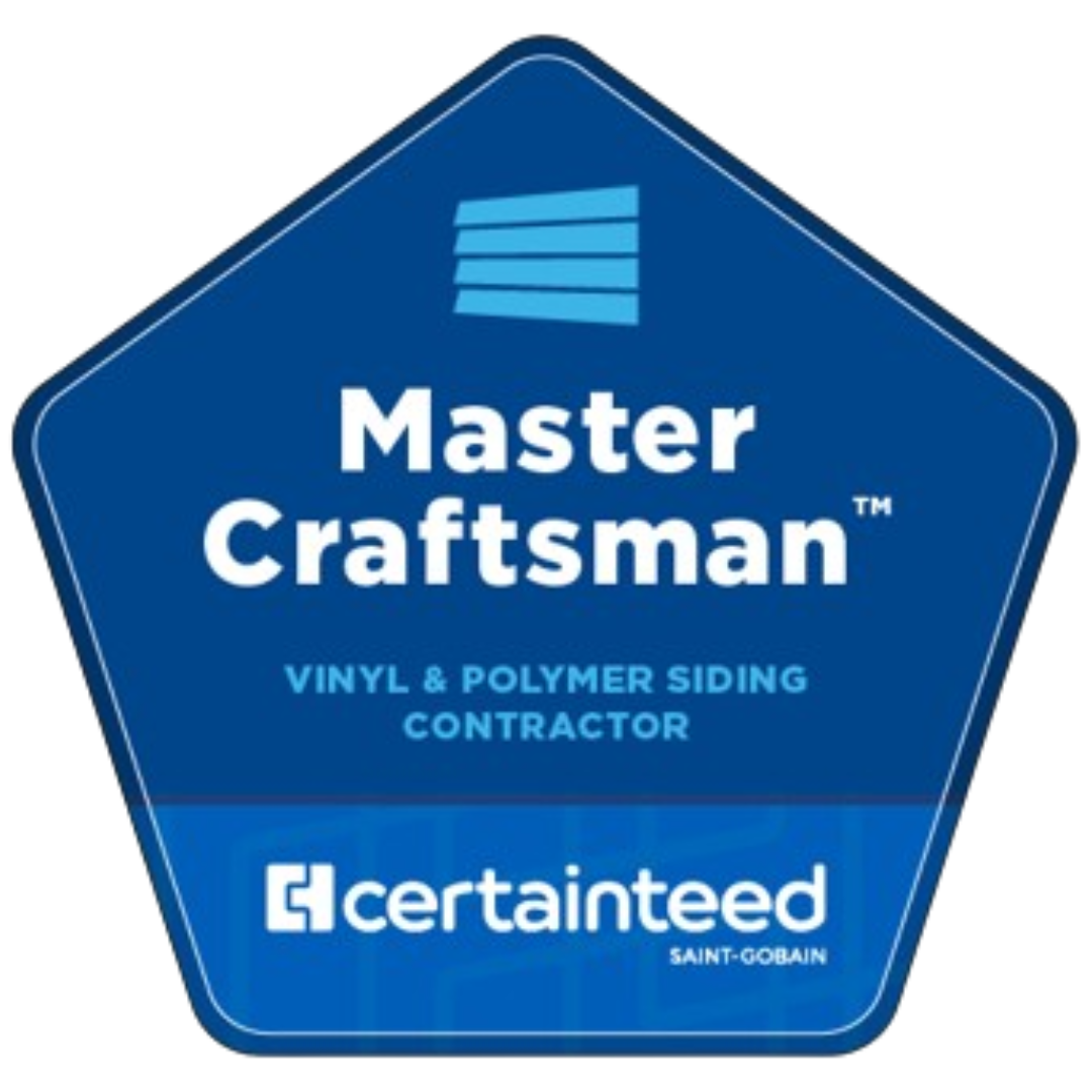 A blue master craftsman vinyl and polymer siding contractor sticker